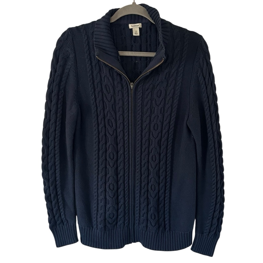 Vintage Navy Blue Cardigan Sweater Zip Up Knit Design LL. Bean Women’s Medium!
